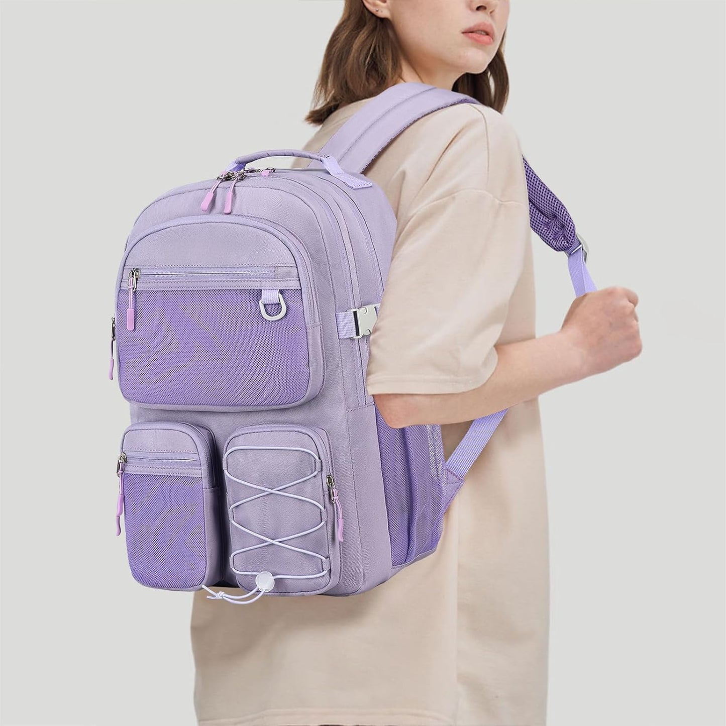 Water Resistant Backpack with Mulitiple Pockets for Travel Outdoor College, 15.6 inch Laptop Bookbag for Girl and Women (Purple)