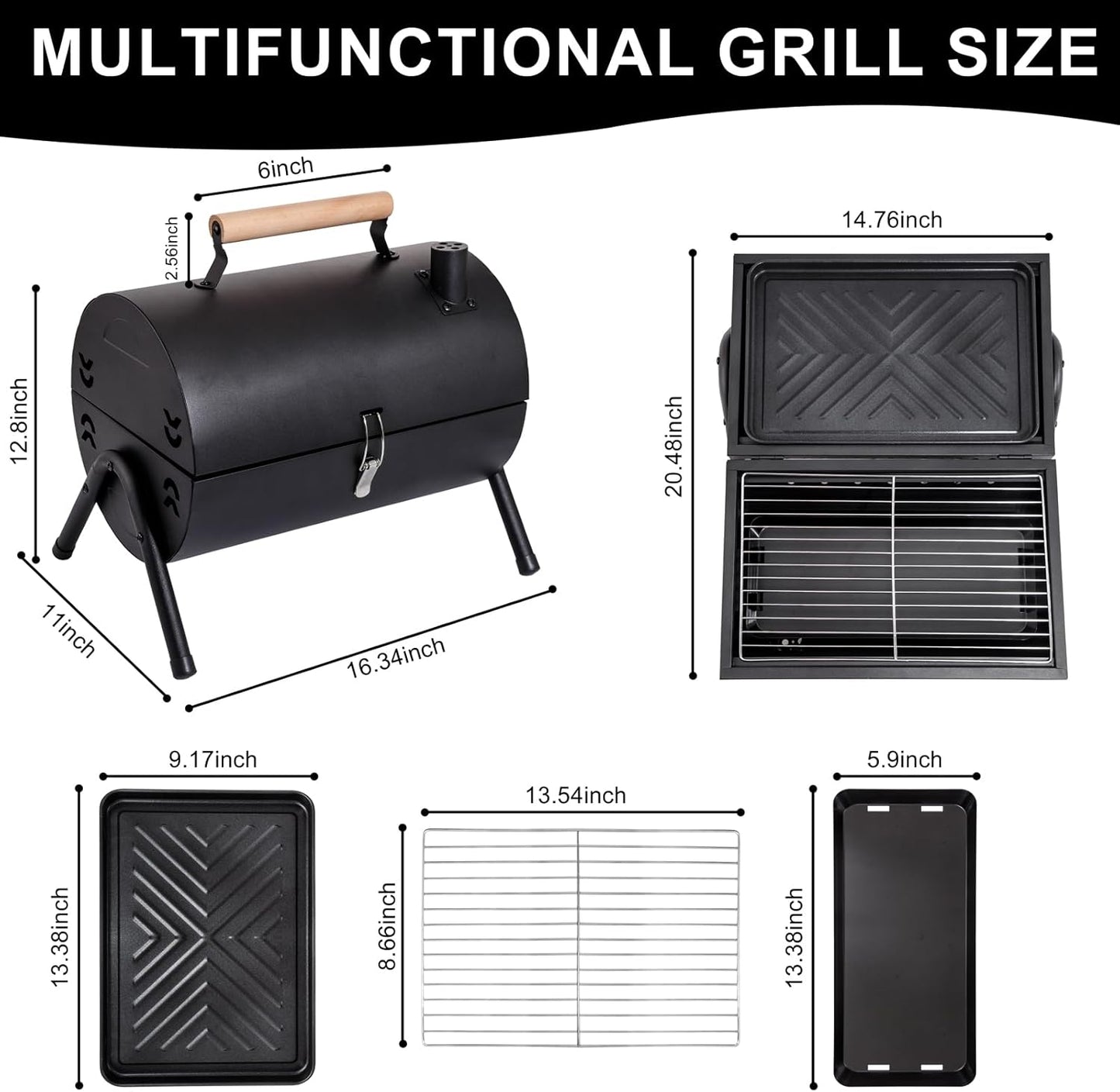 Portable Charcoal Grill,Tabletop Charcoal Grill,BBQ Grill for Outdoor Cooking Camping,Picnics,Backyard,Balcony-Black,2 Carbon Tank,2 Baking Net,1 Baking Pan