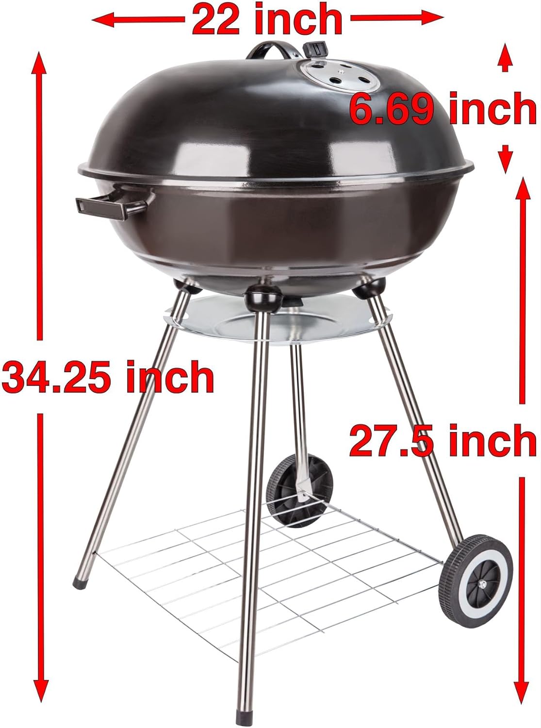 22 Inch Portable Charcoal Grill with Accesories 5 Pieces Grilling sil for Outdoor Cooking Barbecue Camping BBQ Kettle Grill - Heavy Duty Round with Thickened Bowl Wheels for Small Patio Backyard