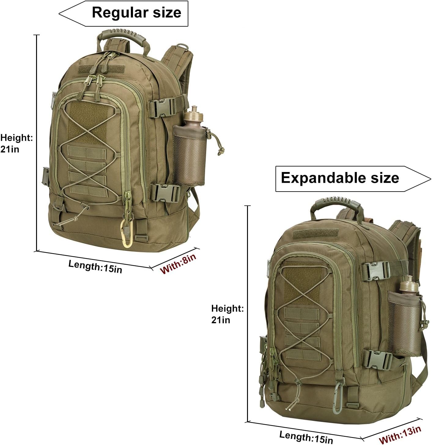 Large Military 3 Day Pack Expandable Backpack Army Daypack for Outdoor Hiking Hunting (Green)