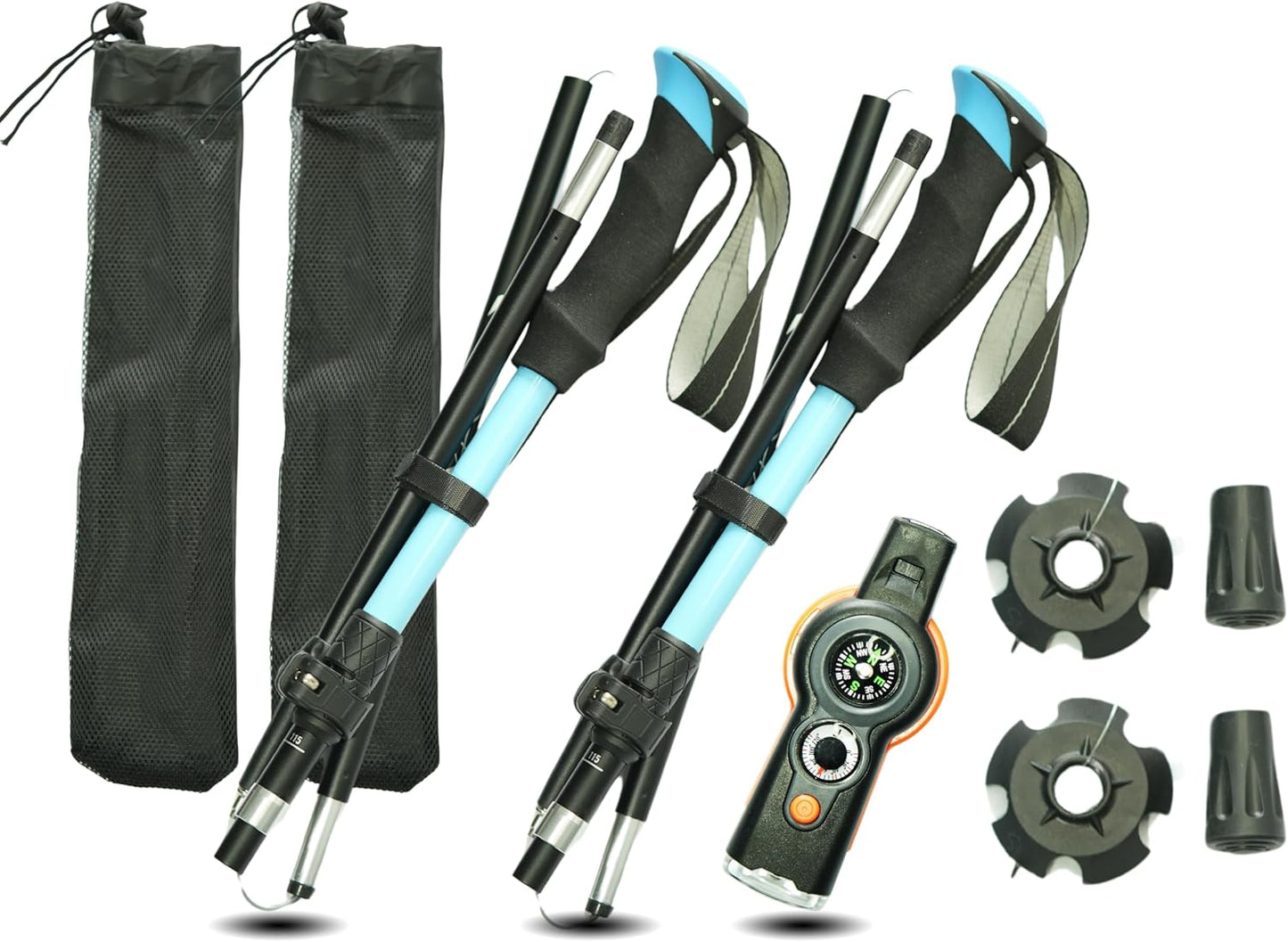 Folding Trekking Poles, Hiking Travel Poles, Hiking Equipment, Lightweight Trekking Poles, Suitable for Men and Women, The Elderly and Children,with an Outdoor Compass