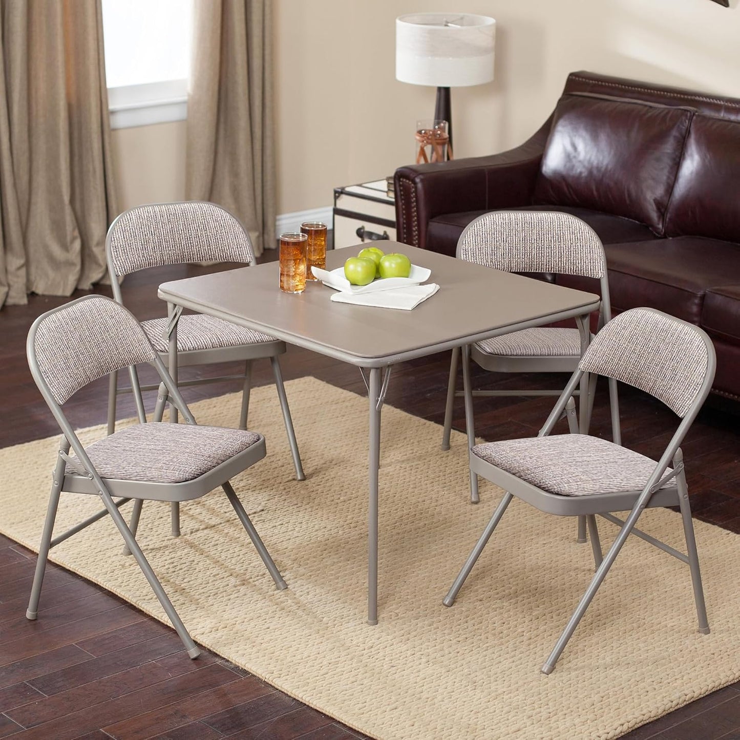Portable Metal Fabric Padded Folding Chair for Home, Outdoor, and Office Use with Contoured Backrest, Gray (4 Packs)