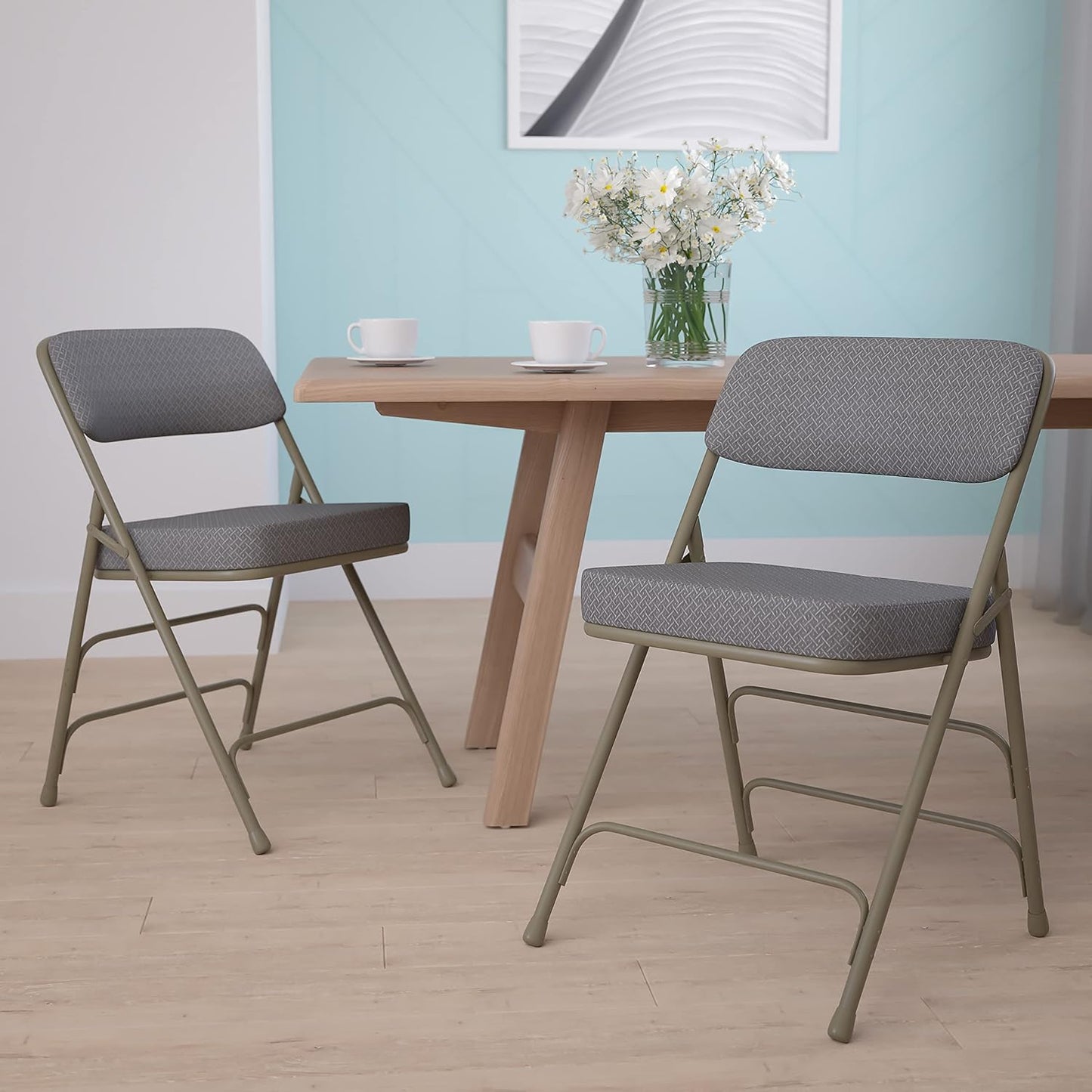 2 Pack Series Premium Curved Triple Braced & Double Hinged Gray Fabric Metal Folding Chair
