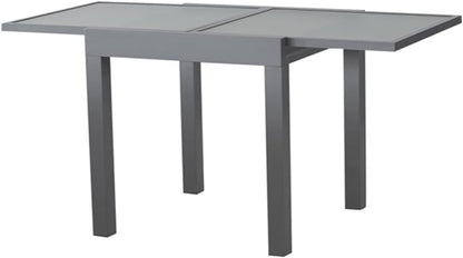 35‘’-70.8‘’Expandable Patio Dining Table Metal Outdoor Table for 6-8 Person Lawn Garden Bistro Rectangular Table, with Adjustable Legs, Charcoal Grey Grates on Top