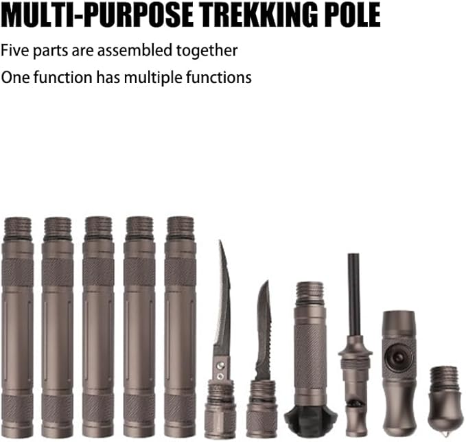 Multi-Purpo Tactical Trekking Pole, 5-Part Asmbly, Modular Design with Built-in Tools