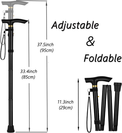 Aluminum Alloy Walking Sticks & Foldable Anti-Slip Hiking Stick - Length Adjustable for Elderly