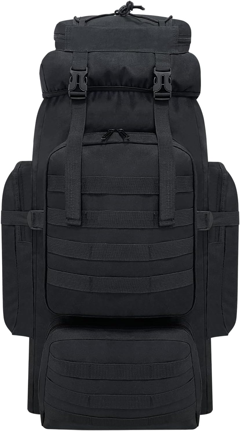 80L Hiking Backpack Men Camping Backpack, Waterproof  Military Tactical Rucksack, Large Capacity Assault Pack for Outdoor Survival, Trekking, Travel (Black)