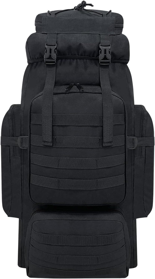 80L Hiking Backpack Men Camping Backpack, Waterproof  Military Tactical Rucksack, Large Capacity Assault Pack for Outdoor Survival, Trekking, Travel (Black)