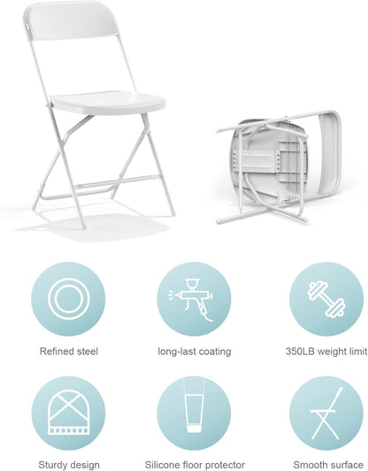 Foldable Folding Chairs Plastic Outdoor/Indoor 650LB Weight Limit (White, 8 Pack)
