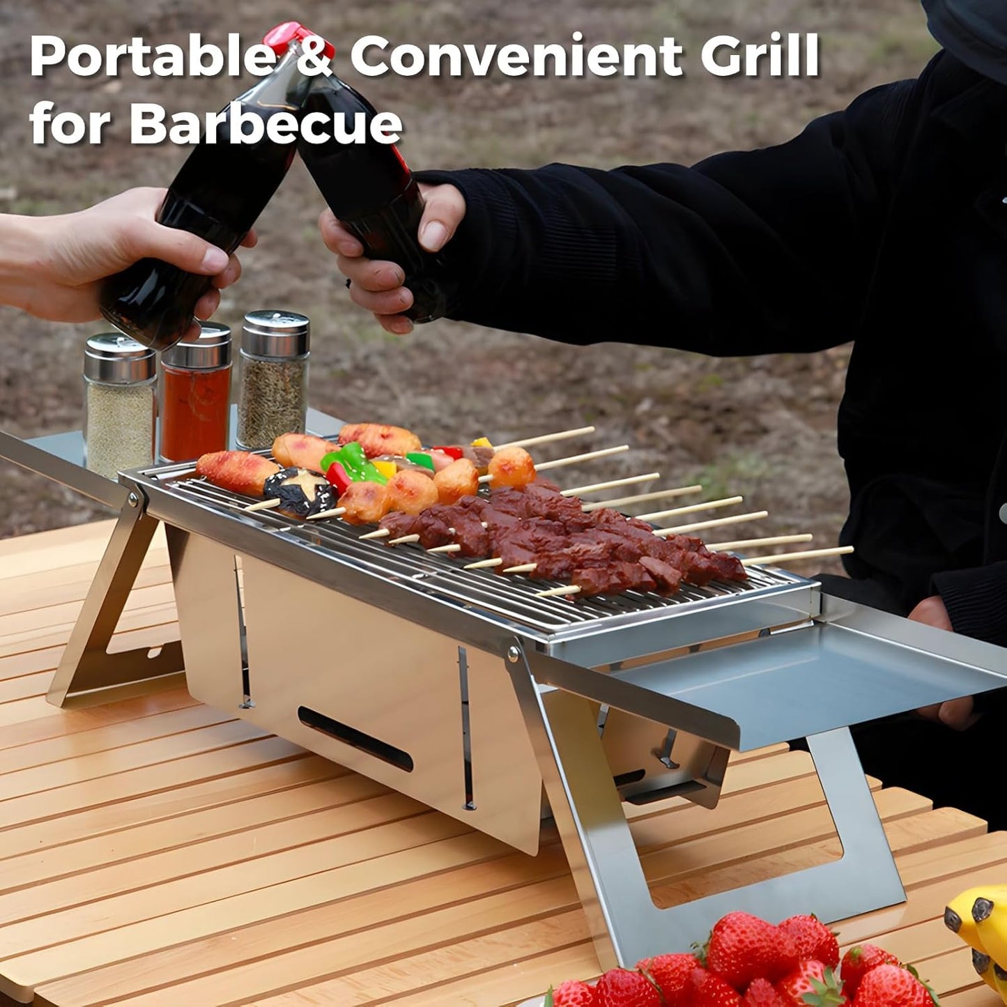 Barbecue Grills, Portable BBQ Charcoal Grill Foldable Grills, Small Grills Outdoor Cooking for Travel, Camping Smoker Grill, Stainless Steel Table Top Grill Charcoal Camping, Backyard