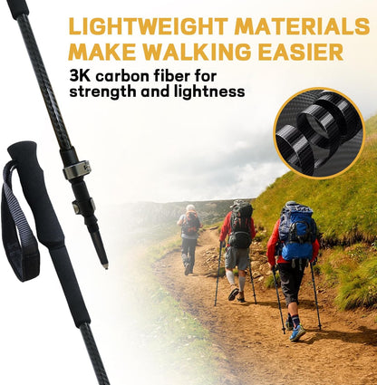 Hiking Poles 2 Pack - Collapsible Lightweight Carbon Fiber Trekking Poles, Adjustable & Foldable for Backpacking, EVA Sweat-Absorbent Non-Slip Grips, Portable Hiking Stick for Women, Men/Seniors Gear