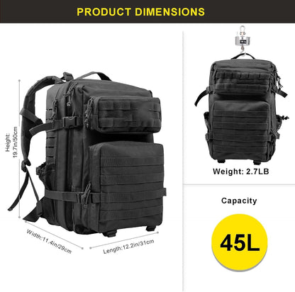 45L Military Tactical Backpack for Men and Women Army 3 Day Assault Pack Bag Large Rucksack with  System