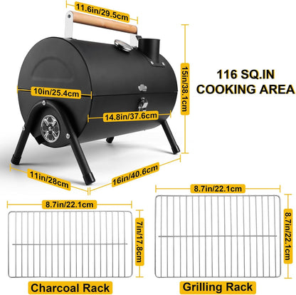 Portable Charcoal Grill Set of 8,  Outdoor Small Tabletop BBQ Charcoal Grill with Barbecue Tongs, Kinfe, Grill Brick, Compact Mini Camping Grill for Outdoor RV Picnic, Patio, Backyard, Beach