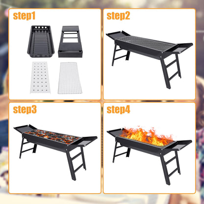 Charcoal grill foldable Outdoor smokeless foldable barbecue grill Portable grill Camping grill Cold rolled steel Suitable for 3-5 people With portable package 32×9×13in（L×W×H）