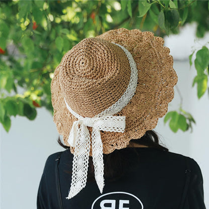 Summer Beach Sun Straw Hats for Women Wide Brim Packable Travel Bucket Hats UPF 50+