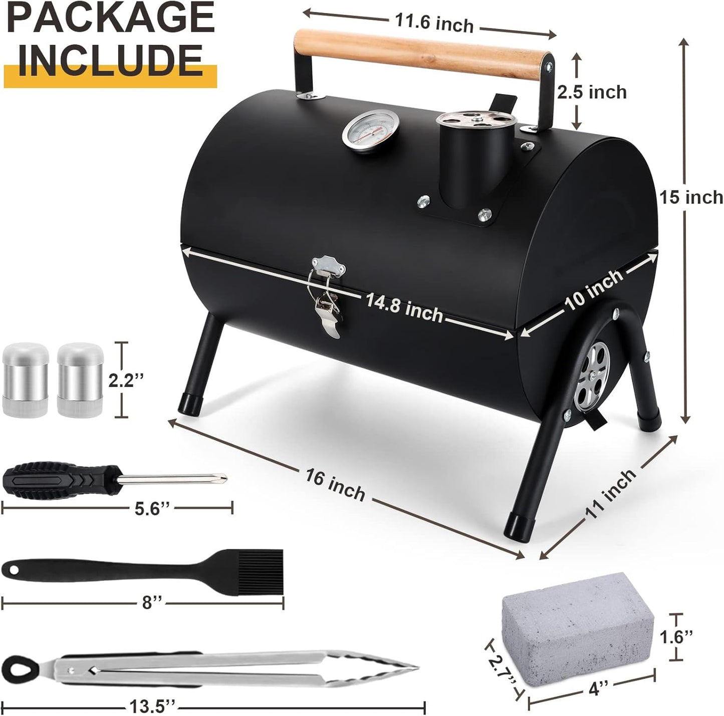 Portable Charcoal Grill Set, Small Tabletop Barbecue Grill with Accessories Tools for Outdoor Camping BBQ Grilling Backyard Party Cooking, Heavy Duty & Innovative Design, Thermometer & Chimney