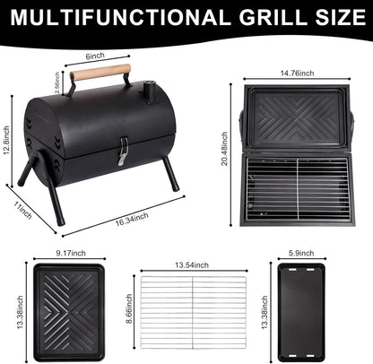 Portable Charcoal Grill,Tabletop Charcoal Grill,BBQ Grill for Outdoor Cooking Camping,Picnics,Backyard,Balcony-Black,2 Carbon Tank,2 Baking Net,1 Baking Pan