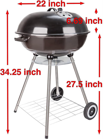 22 Inch Portable Charcoal Grill with Accesories 5 Pieces Grilling sil for Outdoor Cooking Barbecue Camping BBQ Kettle Grill - Heavy Duty Round with Thickened Bowl Wheels for Small Patio Backyard