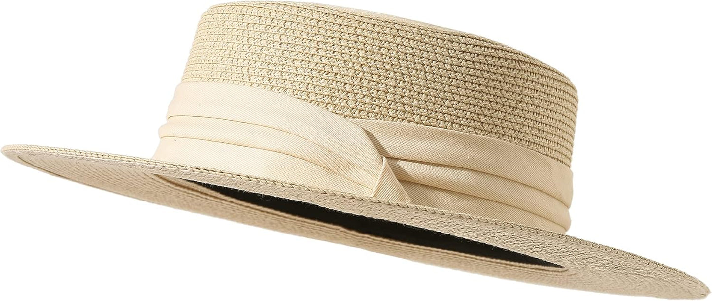Sun Hats for Women Wide Brim Straw Boater Hat Foldable Packable Beach Hat for Summer Fit Size 6 8/7-7 1/4