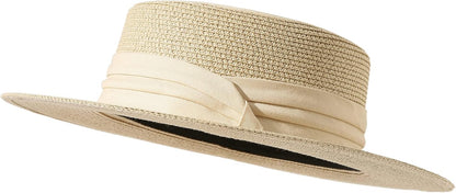 Sun Hats for Women Wide Brim Straw Boater Hat Foldable Packable Beach Hat for Summer Fit Size 6 8/7-7 1/4