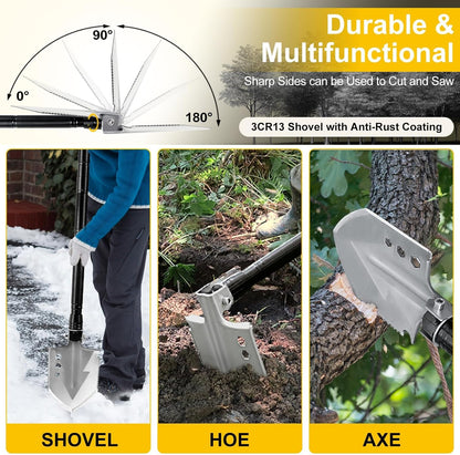 20 in 1 Multitool Survival kit, Camping Shovel Military Axe, 55" Trekking Pole Foldable Spade with Portable Bag and Hatchet, for Car Emergency Offroad Entrenching Tool