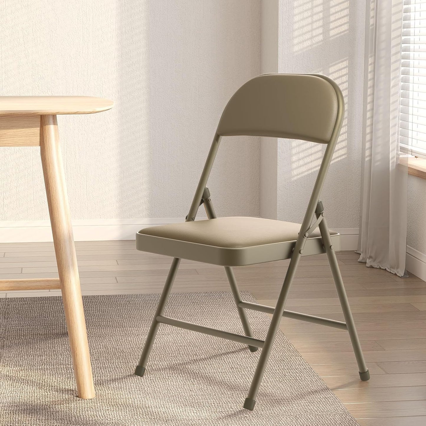 4 Pack Folding Chairs with Padded Cushion and Back, Khaki Metal Chairs with Comfortable Cushion for Home and Office, for Indoor and Outdoor Events (Kahki, 4 Pack)