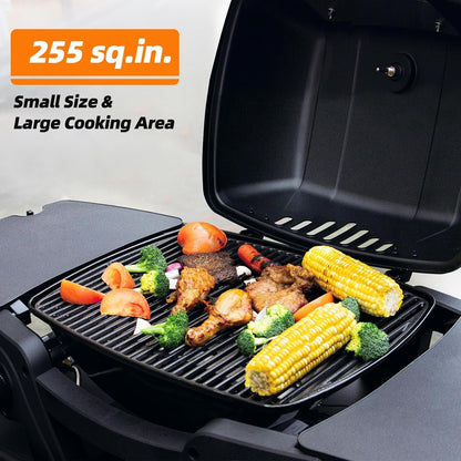 Gas Grill Portable Propane Grill, Tabletop Grill Propane,   Outdoor BBQ Grill Camping Grill with Two Burners, Removable Side Tables, Built in Thermometer, Black