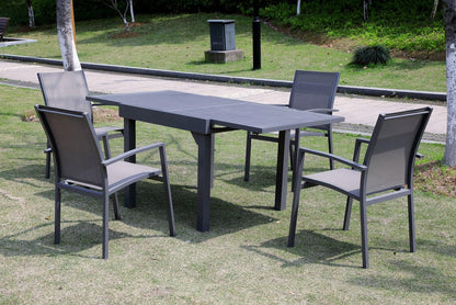 35‘’-70.8‘’Expandable Patio Dining Table Metal Outdoor Table for 6-8 Person Lawn Garden Bistro Rectangular Table, with Adjustable Legs, Charcoal Grey Grates on Top
