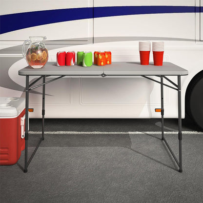 4 ft. Fold-in-Half Portable Utility Table, Gray, Indoor/Outdoor, for Crafting, Tailgating, & Camping, Grey