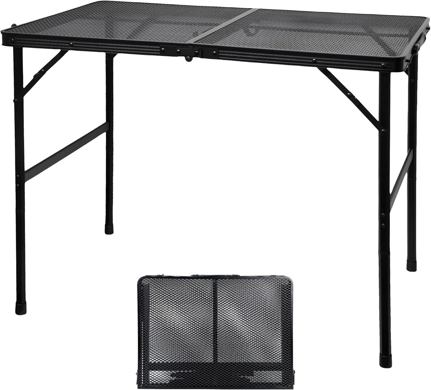 Camping Table with Mesh Desktop, Lightweight & Portable Folding Grill Table, Height Adjustable Sturdy 3 FT Metal Table for Camping, Grill, BBQ, RV, Picnic