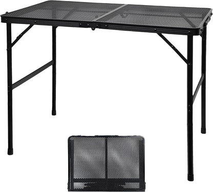 Camping Table with Mesh Desktop, Lightweight & Portable Folding Grill Table, Height Adjustable Sturdy 3 FT Metal Table for Camping, Grill, BBQ, RV, Picnic