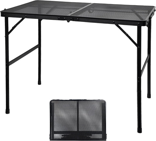 Camping Table with Mesh Desktop, Lightweight & Portable Folding Grill Table, Height Adjustable Sturdy 3 FT Metal Table for Camping, Grill, BBQ, RV, Picnic