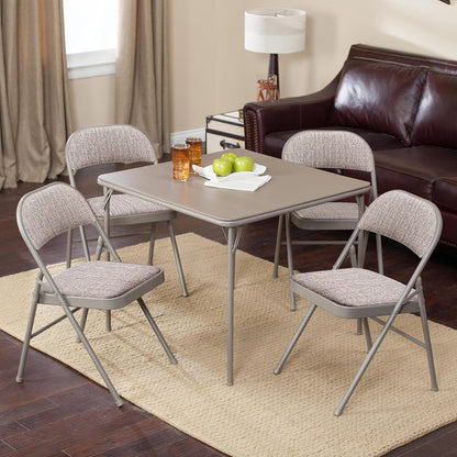 Portable Metal Fabric Padded Folding Chair for Home, Outdoor, and Office Use with Contoured Backrest, Gray (4 Packs)