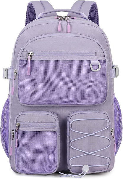 Water Resistant Backpack with Mulitiple Pockets for Travel Outdoor College, 15.6 inch Laptop Bookbag for Girl and Women (Purple)