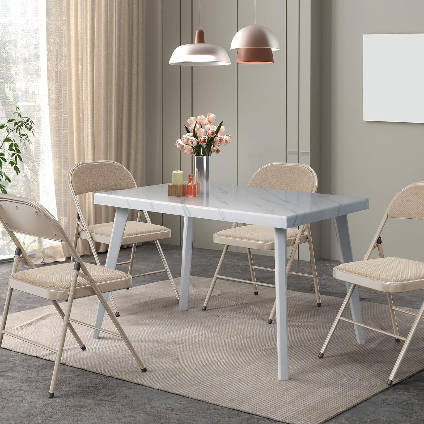 Folding Chairs with Padded Seats, Metal Frame with Fabric Seat & Back, Capacity 350 lbs, Khaki, Set of 6