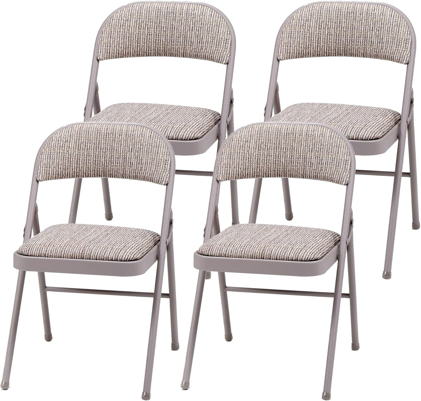Portable Metal Fabric Padded Folding Chair for Home, Outdoor, and Office Use with Contoured Backrest, Gray (4 Packs)