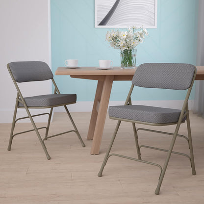 2 Pack  Series Premium Curved Triple Braced & Double Hinged Gray Fabric Metal Folding Chair