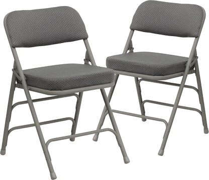 2 Pack  Series Premium Curved Triple Braced & Double Hinged Gray Fabric Metal Folding Chair