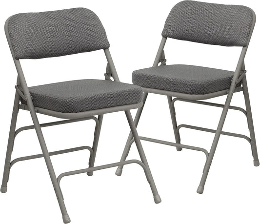 2 Pack  Series Premium Curved Triple Braced & Double Hinged Gray Fabric Metal Folding Chair