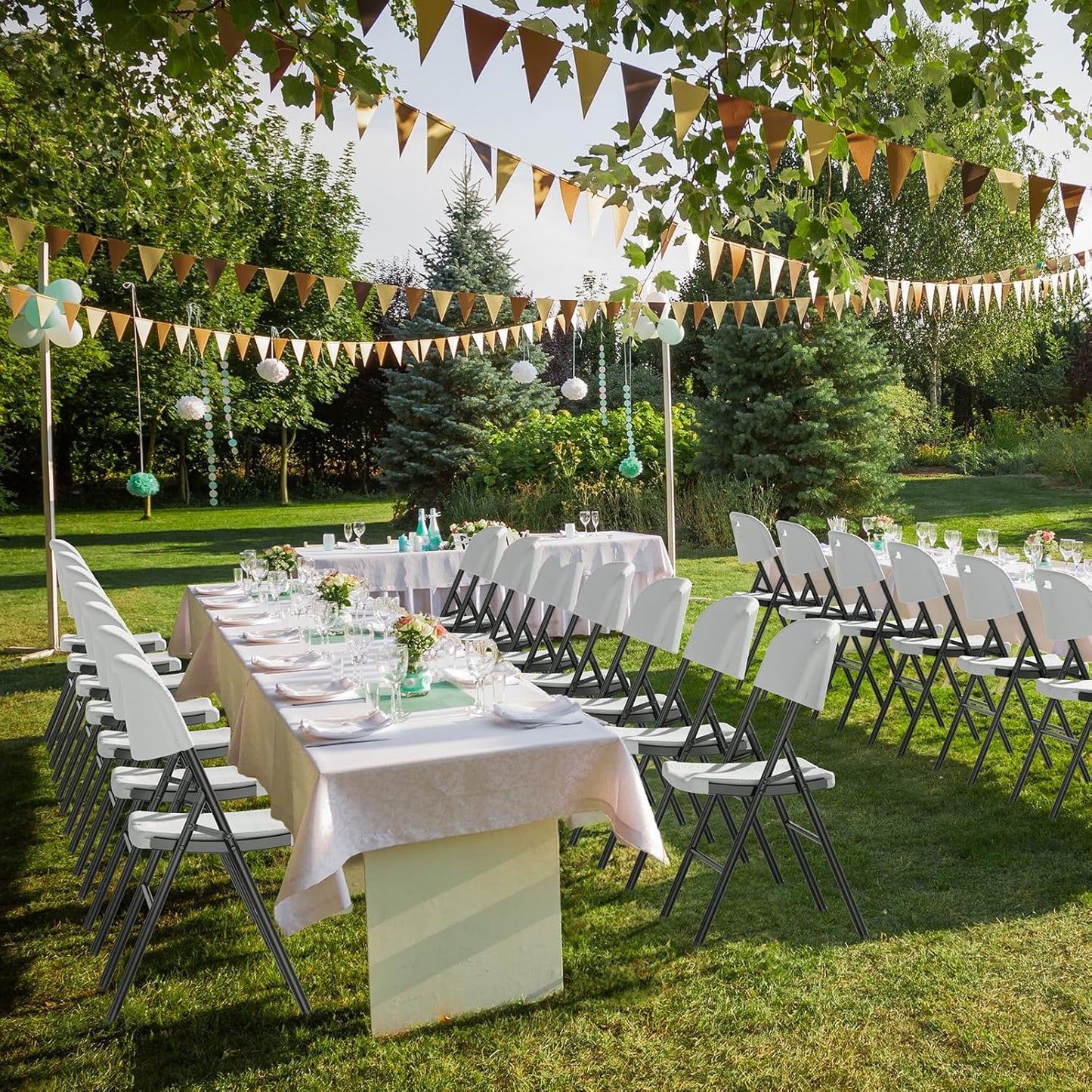 Folding Chairs, Heavy Duty Foldable Chair Portable  Plastic Seat with Steel Frame for Indoor Outdoor Dinning Party Wedding School Use, White, 4 Pack
