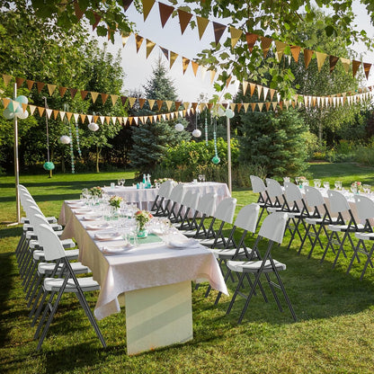 Folding Chairs, Heavy Duty Foldable Chair Portable  Plastic Seat with Steel Frame for Indoor Outdoor Dinning Party Wedding School Use, White, 4 Pack